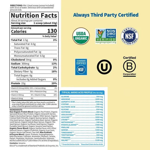 Garden of Life Raw Organic Protein Plant Bases - Vanilla