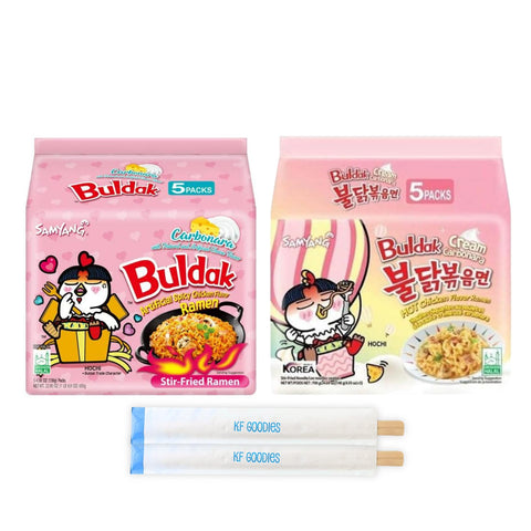 Samyang Buldak Hot Spicy Chicken Ramen Noodle Korean Stir-Fried Ramen, Carbonara & Cream Carbonara Flavor, 5 Pack For Each Flavo