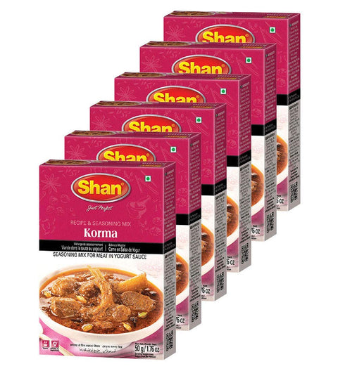 Shan - Korma Masala Seasoning Mix (50G) - Spice Packets For Meat In Yogurt Sauce (Pack Of 6)