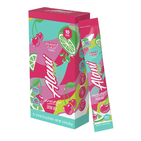 Alani Nu Energy Sticks, Cherry Twist Flavor, 200mg Caffeine, 10 Pack, 0.24 Ounce each, Zero Sugar, On-The-Go Drink Mix