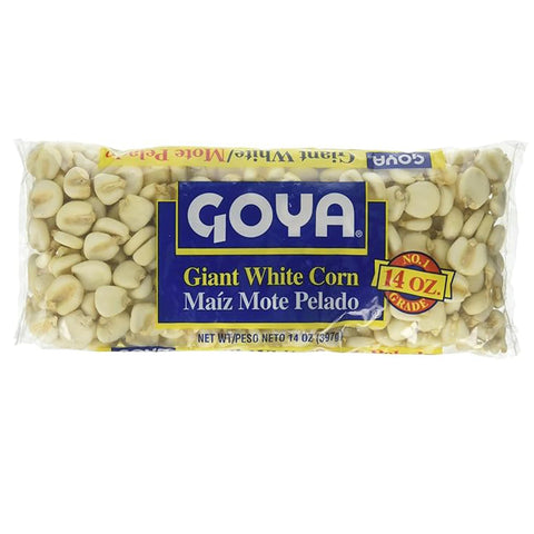 Giant White Corn by Goya, Whole White Hominy, Mexican Corn, Dried White Corn Kernels, Ma  z Mote Pelado, 14oz. Bag