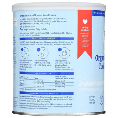 Toddler Formula LactoRelief Iron Fortified 12.7 Oz BABYS ONLY ORGANIC