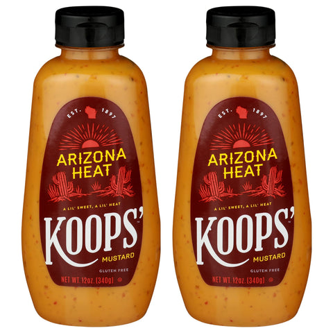 KOOPS Arizona Heat Mustard, Sweet and Spicy, Gluten-Free, Kosher, 12 Oz, Pack of 2