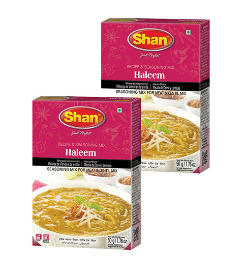 Shan Haleem Recipe And Seasoning Mix 1.76 Oz (50G) - Spice Powder For Traditional Meat And Lentil Curry - Suitable For Vegetarians - Airtight Bag In A Box (Pack Of 2)