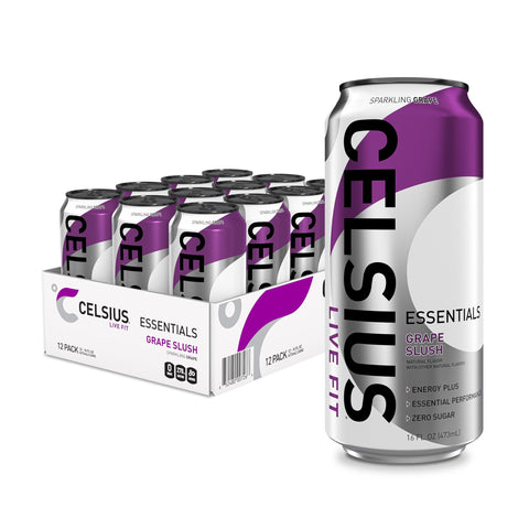 Celsius Essentials Sparkling Grape Slush, Sugar Free Performance Energy Drink, 16 Fl Oz (Pack Of 12)