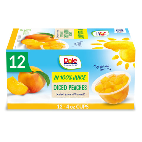Dole Fruit Bowls Diced Peaches in 100% Juice Snacks  4oz 12 Total Cups  Gluten & Dairy Free  Bulk Lunch Snacks for Kids & mature-themeds