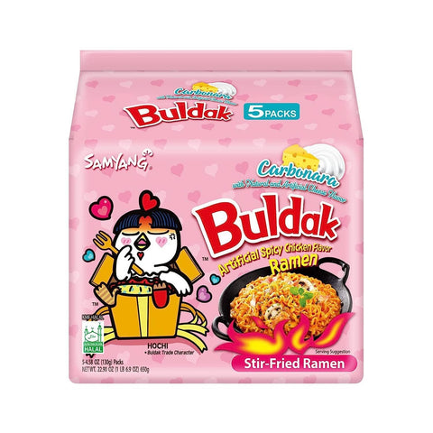 Buldak Spicy Ramen, Carbonara Hot Chicken Ramen, Korean Stir-Fried Instant Noodle, 5 Pack