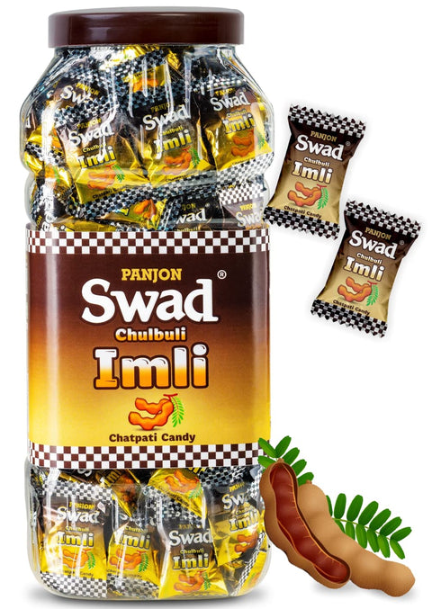 Swad Chulbuli Imli Hard Candy Jar 150 Pieces Authentic Tangy Tamarind Chatpati Candy Traditional Indian Snack Natural Ingredients Mouth Freshener Perfect Party Favor Gift