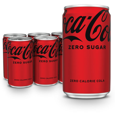 Coke Zero Mini-Can 7.5 fl oz, 6 Pack - Refreshing Zero Sugar Beverage, Compact Size