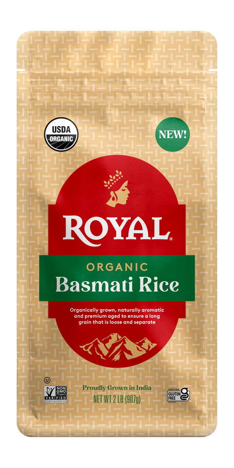 Royal White Basmati Rice - Organic Long Grain Basmati Rice - 2 lb Bag