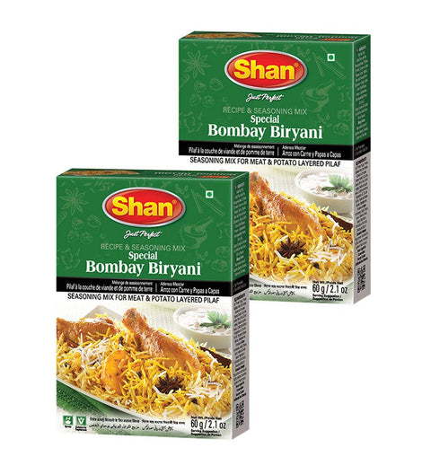Shan Bombay Biryani Recipe & Seasoning Mix 2.11 Oz (60G) - Authentic Indian Spice Powder For Rice, Meat & Potato Pilaf | No Preservatives | Spicy Vegetarian Seasoning | Airtight Bag In Box (Pack Of 2)