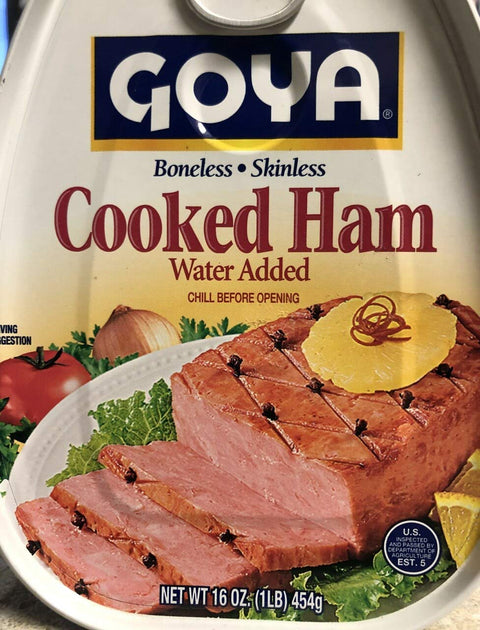 Boneless Cooked Ham in Water by Goya, Pack of 3, 16 oz Cans, Skinless and Ready to Eat Lunch Meat, Fully Cooked Packaged Ham for
