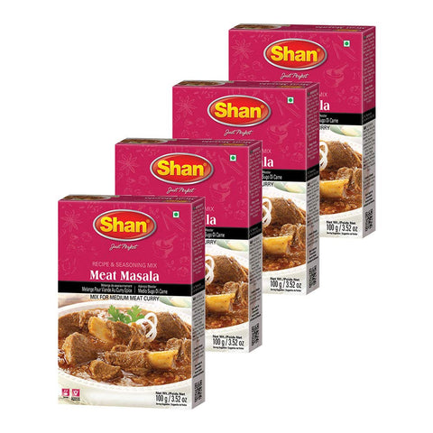 Shan - Meat Masala Seasoning Mix (100G) - Spice Packets For Medium Meat Curry (Pack Of 4)