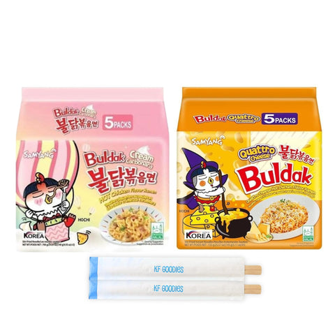 Samyang Buldak Hot Spicy Chicken Ramen Noodle Korean Stir-Fried Ramen, Cream Carbonara & Quattro Cheese Flavor, 5 Pack For Each