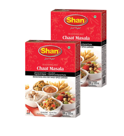 Shan - Chaat Masala Seasoning Mix (100g) - Spice Packets for Tangy and Spicy Garnish (Pack of 2)