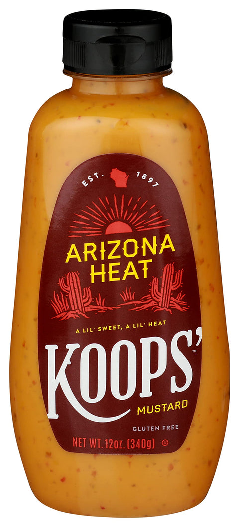 Koops Arizona Heat Mustard – Sweet And Spicy Mustard, Gluten-Free, Kosher, Made In Usa, From Quality Mustard Seeds, Hot Mustard Sauce – 12 Oz, Pack Of 1