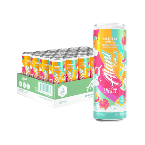 Alani Nu SHERBET SWIRL Sugar Free  Low Calorie Energy Drinks  200mg Caffeine  Biotin B Vitamins  Zero Sugar  10 Calories  12 Fl Oz Cans  24 Pack