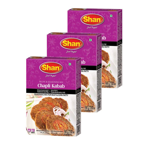 Shan Chapli Kabab Recipe and Seasoning Mix - Spice Powder for Meat & Corn Patty - 3.52 oz (Pack of 3)