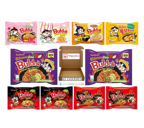 Samyang Buldak Hot Spicy Chicken Ramen Noodle Korean Stir-Fried Ramen (10, 2 2X Spicy, 2 Habanero Lime, 2 Stew, 1 Carbonara, 1 C