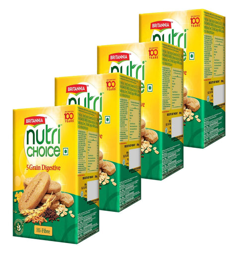 Britannia Nutri Choice 5 Grain Digestive Biscuits 8.81Oz (250G) - Healthy Breakfast & Tea Time Snacks (Pack Of 4)