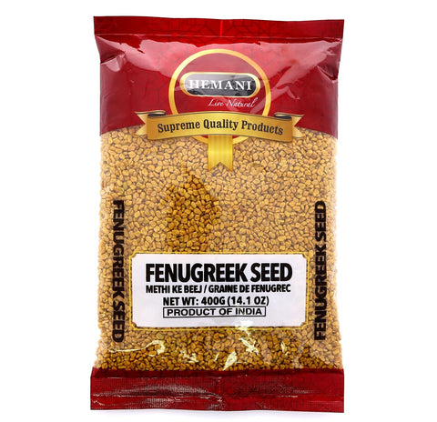 HEMANI Fenugreek Seeds Whole - Methi Dana - 400g (14.1 oz) - Graine de Fenugrec - All Natural, Vegan & Gluten Friendly - Non-GMO
