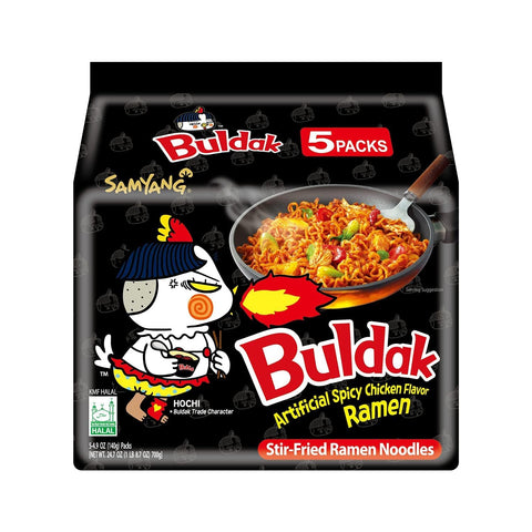 Samyang Spicy Chicken Ramen Roasted Noodles, Buldak Artificial Spicy Chicken Flavor 4.94 Oz (5 Packs) Black