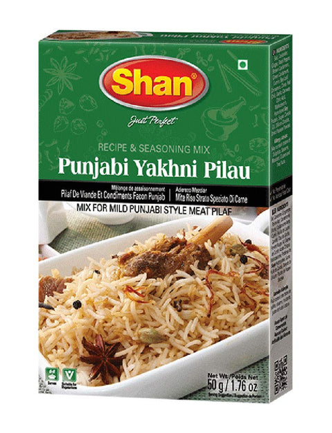 Shan Punjabi Yakhni Pilau Recipe And Seasoning Mix 1.76 Oz (50G) - Spice Powder For Mild Punjabi Style Meat Pilaf - Suitable For