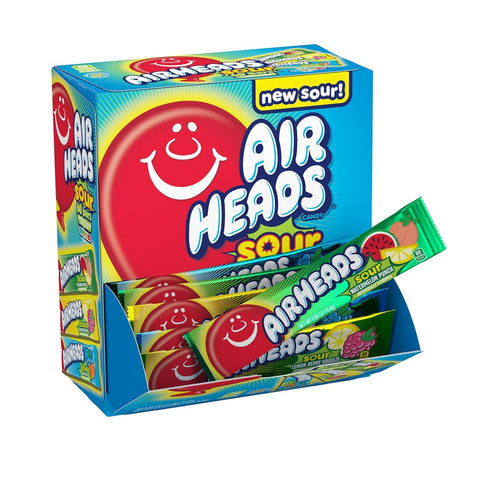 Airheads Sour Bars, Variety Bulk Box, Sour Watermelon Punch, Blue Blast, And Lemon Berry Squeeze Flavored Candy, 60 Individually