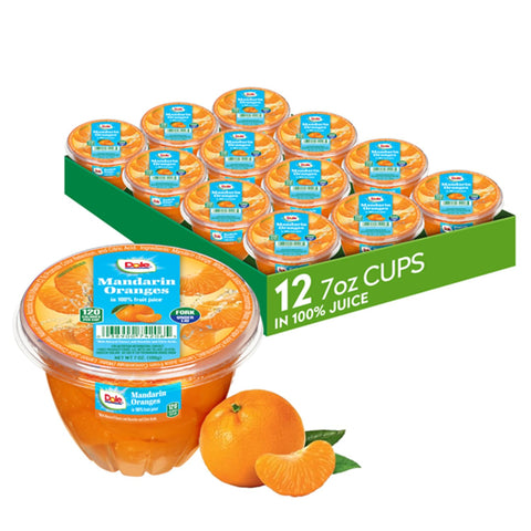 Dole Fruit Bowls Mandarin Oranges In 100% Juice Snacks, 7Oz 12 Total Cups, Gluten & Dairy Free, Bulk Lunch Snacks For Kids & Adults