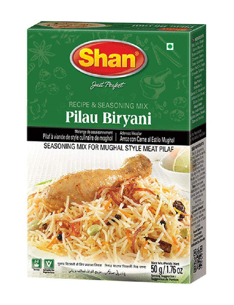 Shan Pilau Biryani Recipe And Seasoning Mix 1.76 Oz (50G) - Spice Powder For Mughal Style Meat Layered Pilaf - Suitable For Vege