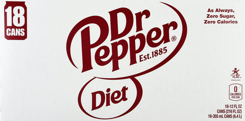 Dr Pepper Diet Cola, 18 Pack of 12 Fl Oz Cans