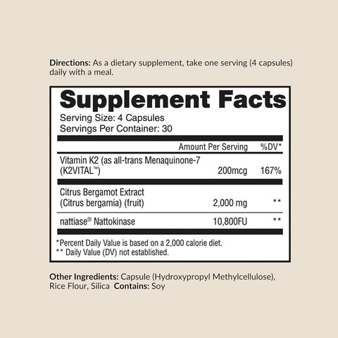 PureBlood Vitamin K2 MK-7 Citrus Bergamot Nattokinase Heart Health Supplement CleanForm Nutrition