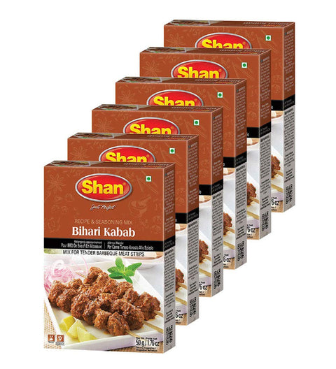 Shan - Bihari Kabab Seasoning Mix, (50G) - Spice Packets For Barbecue Meat Strips (Pack Of 6)