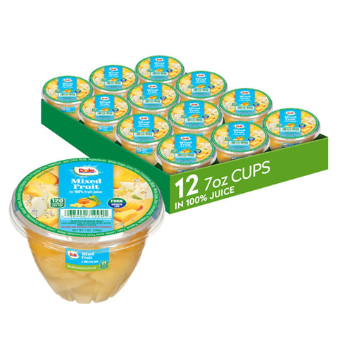 Dole Fruit Bowls Mixed Fruit In 100% Juice Snacks, 7Oz 12 Total Cups, Gluten & Dairy Free, Bulk Lunch Snacks For Kids & Adults
