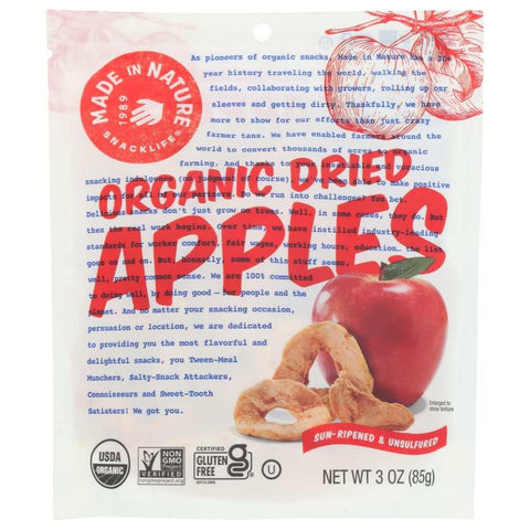 Organic Dried Apple Rings Soft Snack 3 oz MADE IN NATURE