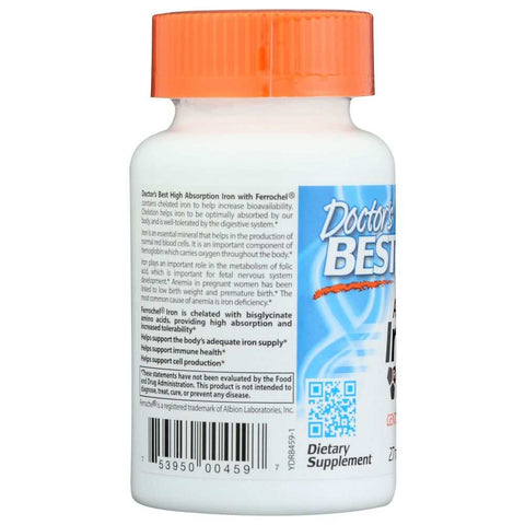 High Absorb Iron Ferrous Bisglycinate Supplement 120 Tablets DOCTOR'S BEST