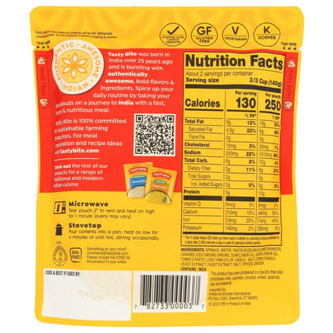 Kashmir Spinach Light Curry Sauce Tasty Bite 10 oz