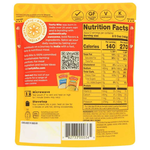 Entree Pouch Coconut Vegetable Spicy Meal 10 oz Tasty Bite