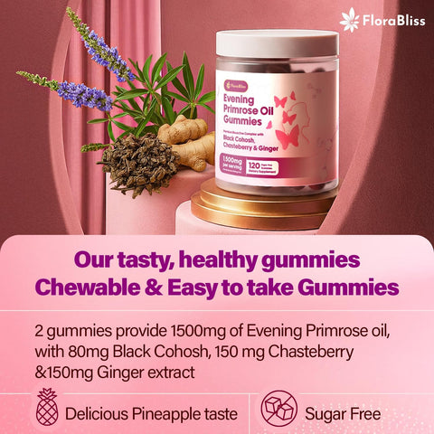 Evening Primrose Oil Gummies | 1500mg | with Black Cohosh, Chasteberry, Ginger Extract for Daily Women's Wellness Support