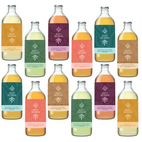 Root Elixirs Sparkling Premium Cocktail Mixers Mix & Match 12 pack Bottles