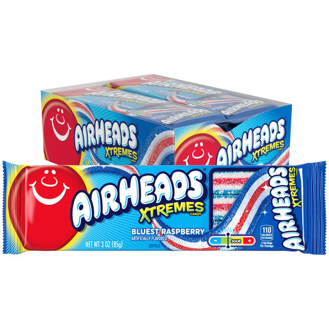 Airheads Xtremes Belts  Halloween Trick or Treat Sweetly Sour Candy  Bluest Raspberry Flavor  Individually Wrapped Bulk Candy for mature-themeds & Kids  Non-Melting  3 oz Packs (Box of 12 Packs)