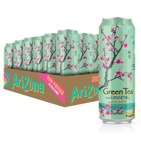 Arizona Green Tea with Ginseng and Honey - 22 Fl Oz (Pack of 24) - Big Can, Green Tea