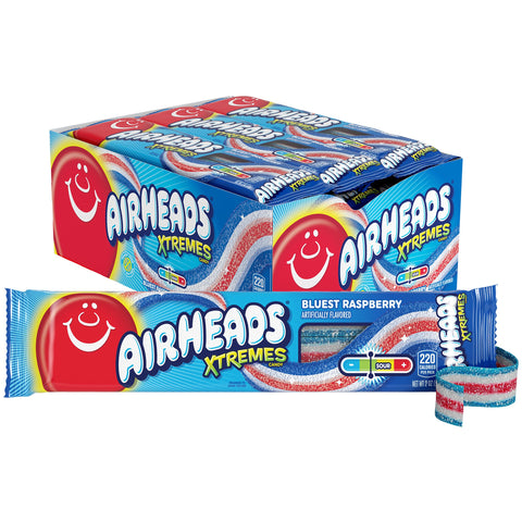 Airheads Candy Xtremes Sweetly Sour Belts, Bluest Raspberry, 2 Ounce (Pack of 18), Pink, Model 73390008277