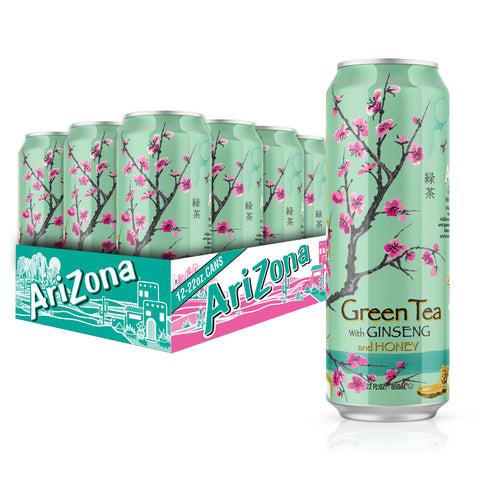 AriZona Green Tea with Ginseng & Honey, 22 Fl Oz Big Can, Pack of 12 - Refreshing Herbal Beverage, Perfect for On-the-Go Enjoyment
