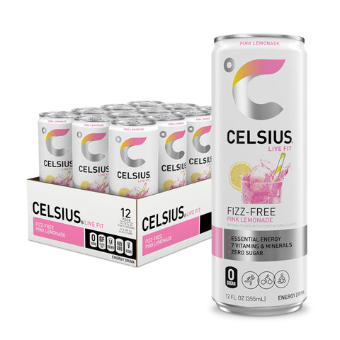 CELSIUS Fizz Free Pink Lemonade  Sugar Free Energy Drink  12 Fl Oz (Pack of 12)