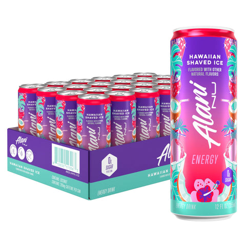 Alani Nu HAWAIIAN SHAVED ICE Ice Sugar Free  Low Calorie Energy Drinks | 200mg Caffeine | Antioxidants | Biotin  B Vitamins | Zero Sugar | 15 Calories or Less | 12 Oz Cans | 24 Count