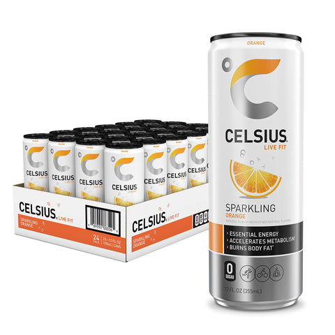 CELSIUS Sparkling Orange Energy Drink, 12 Fl Oz, Pack of 24, Model 889392000368