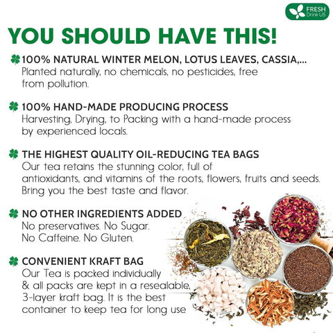 Oil Reducing Tea, Oil Cleansing for Liver, 10 Herbal Ingredients, Traditional Recipe Tea for Liver, 100% Natural, Easy Brewing, Steep Repeatedly (Tea Bags/ Tea Packs)