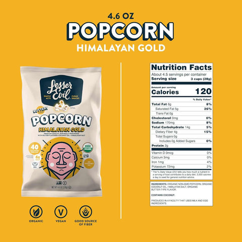 Buddha Bowl Himalayan Gold Organic Coconut Oil Popcorn Lesser Evil 5 oz