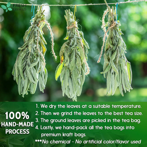 Sage Leaf Tea Bags, 100% Natural & Pure from Sage Leaves. Loose Leaf Sage Herbal Tea. Sage Leaf Tea. Made with Natural Material Tea Bags. No Sugar, No Caffeine, No Gluten, Vegan.